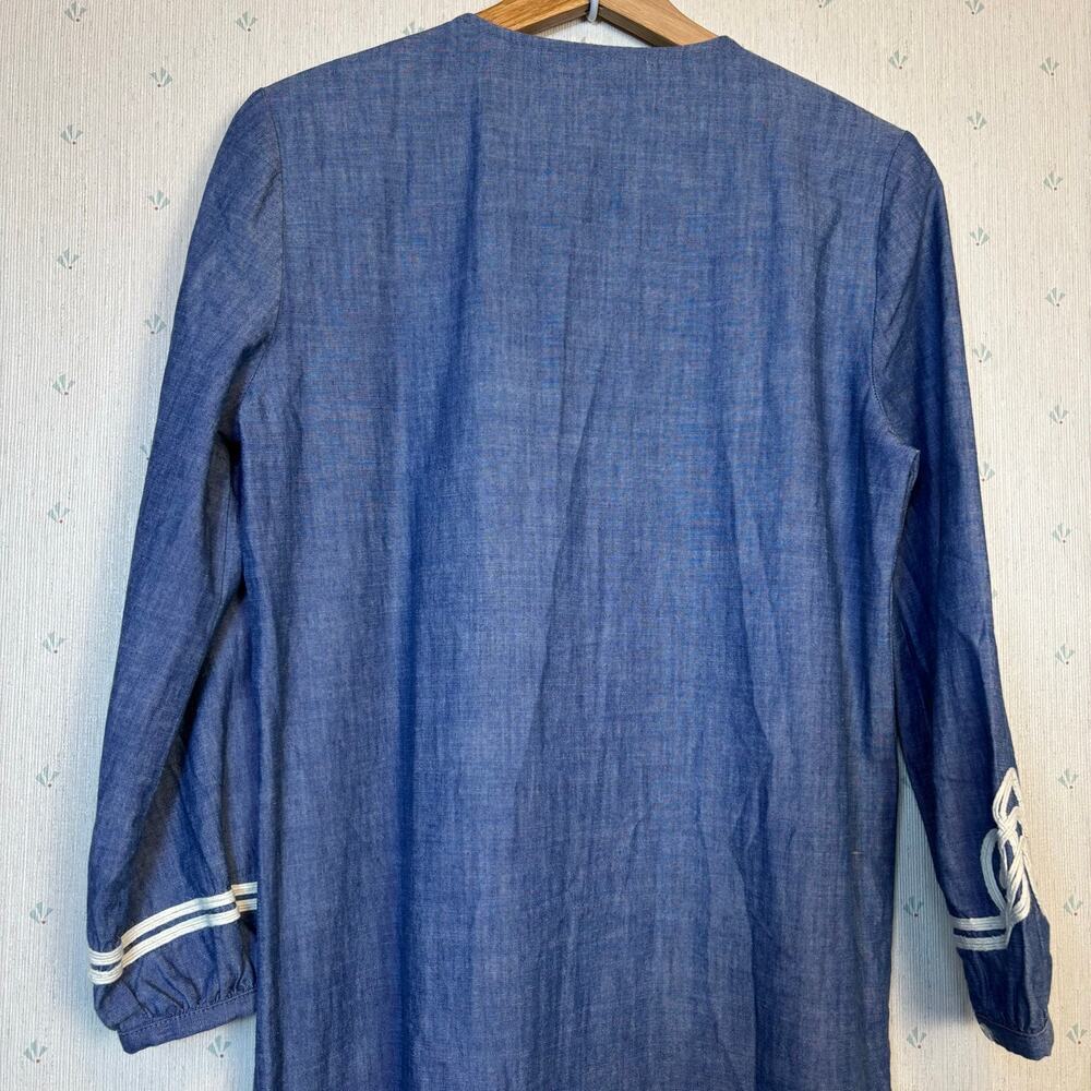 J McLaughlin Pansy Chambray Tunic Midi Dress XS Embroidered Side Slits Coastal - Picture 5 of 13